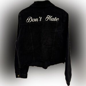 Women’s size small Pistola Don’t Hate black denim pure cotton distressed jacket